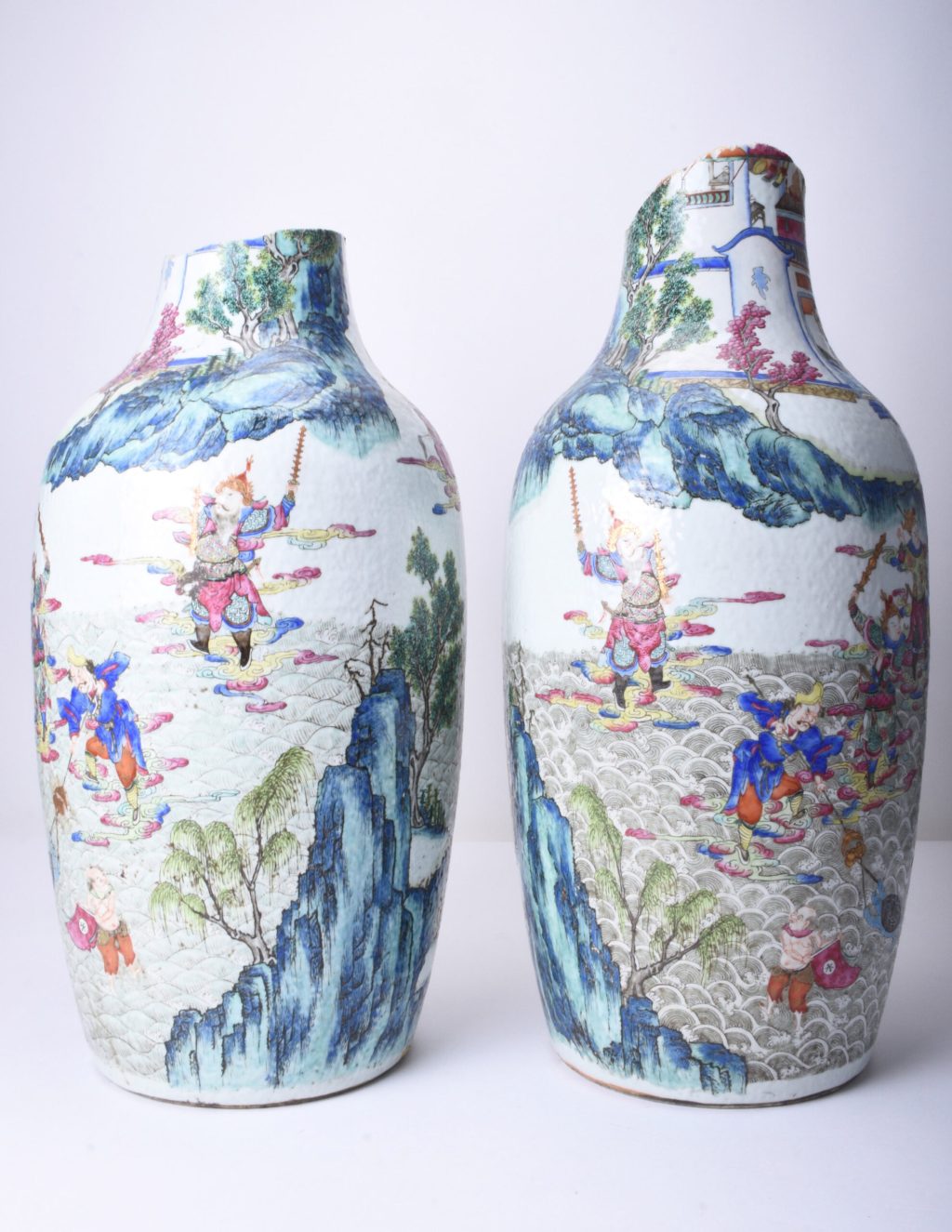 Chinese vases with broken rims